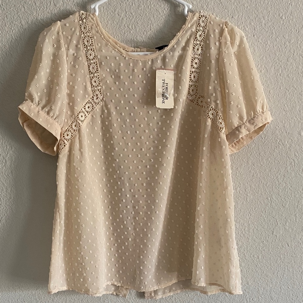 Forever 21 Beige Lace Accent Blouse